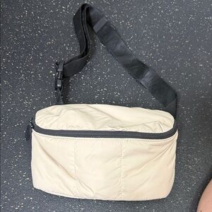 Calpak Beige Sling Belt Bag with Black Strap